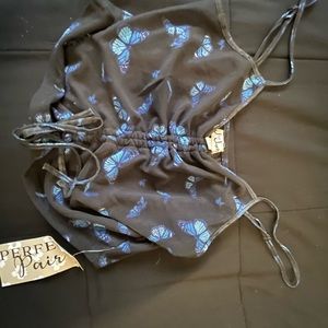 Black with blue butterflies, outside is mech texture, 2 piece set.